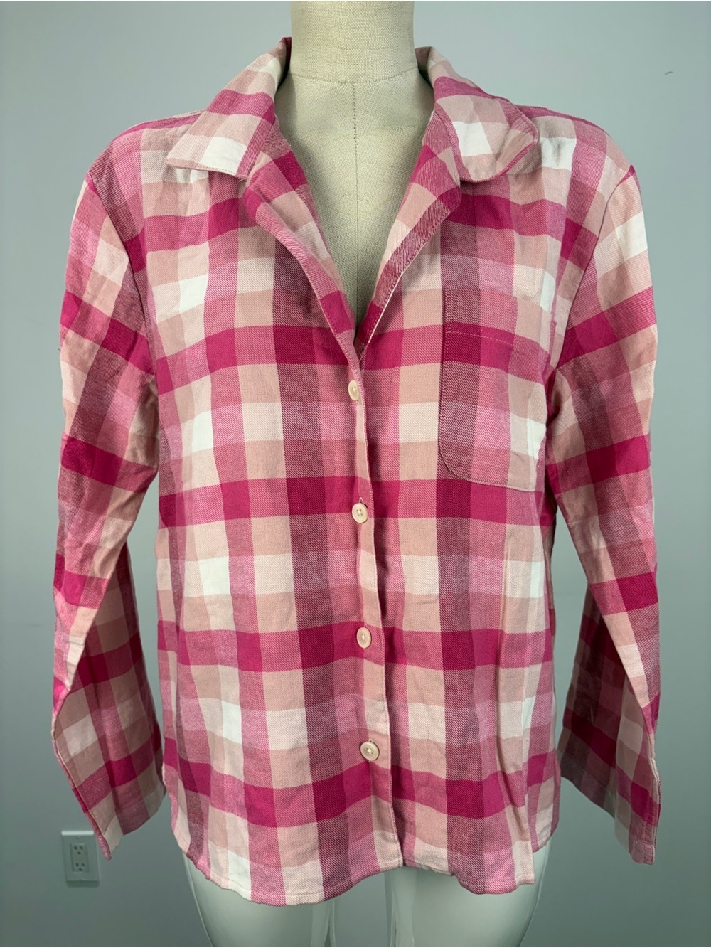J.Crew Pink Plaid Pajama Top - Cozy Buffalo Check Sleep Shirt M ❤️